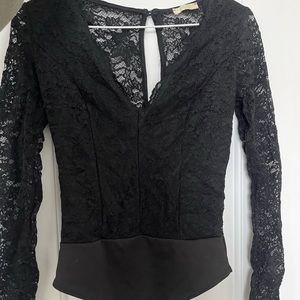 BLACK LACE BODYSUIT - V Neck / low cut